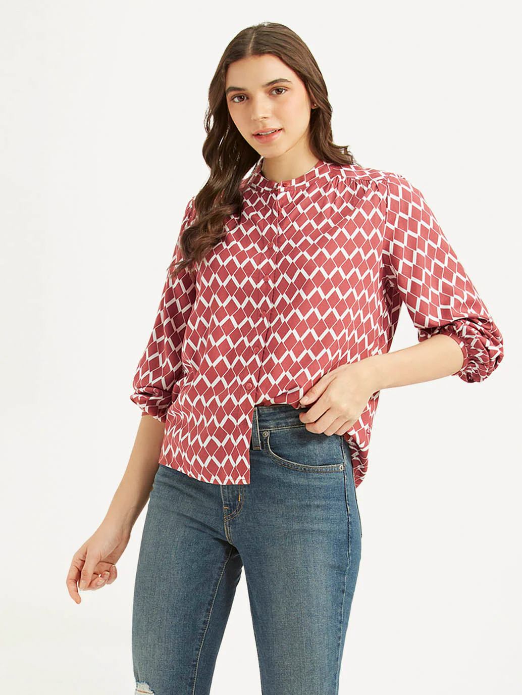 Women's Geometric Red Band Neck Top - Image 5