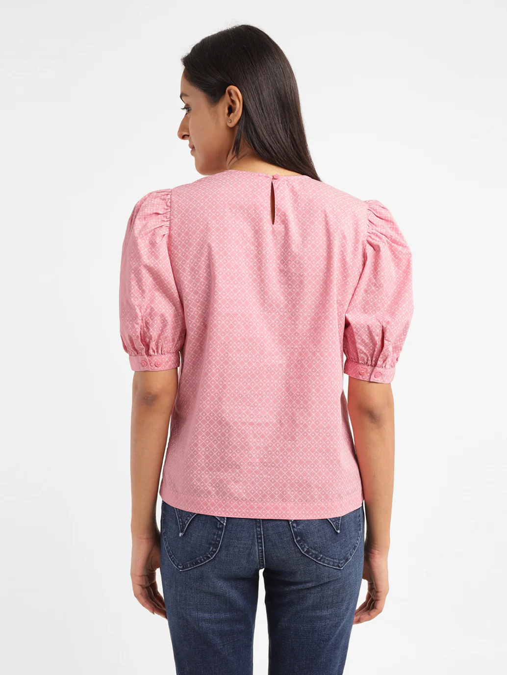 Women's Geometric Pink Round Neck Top - Image 3