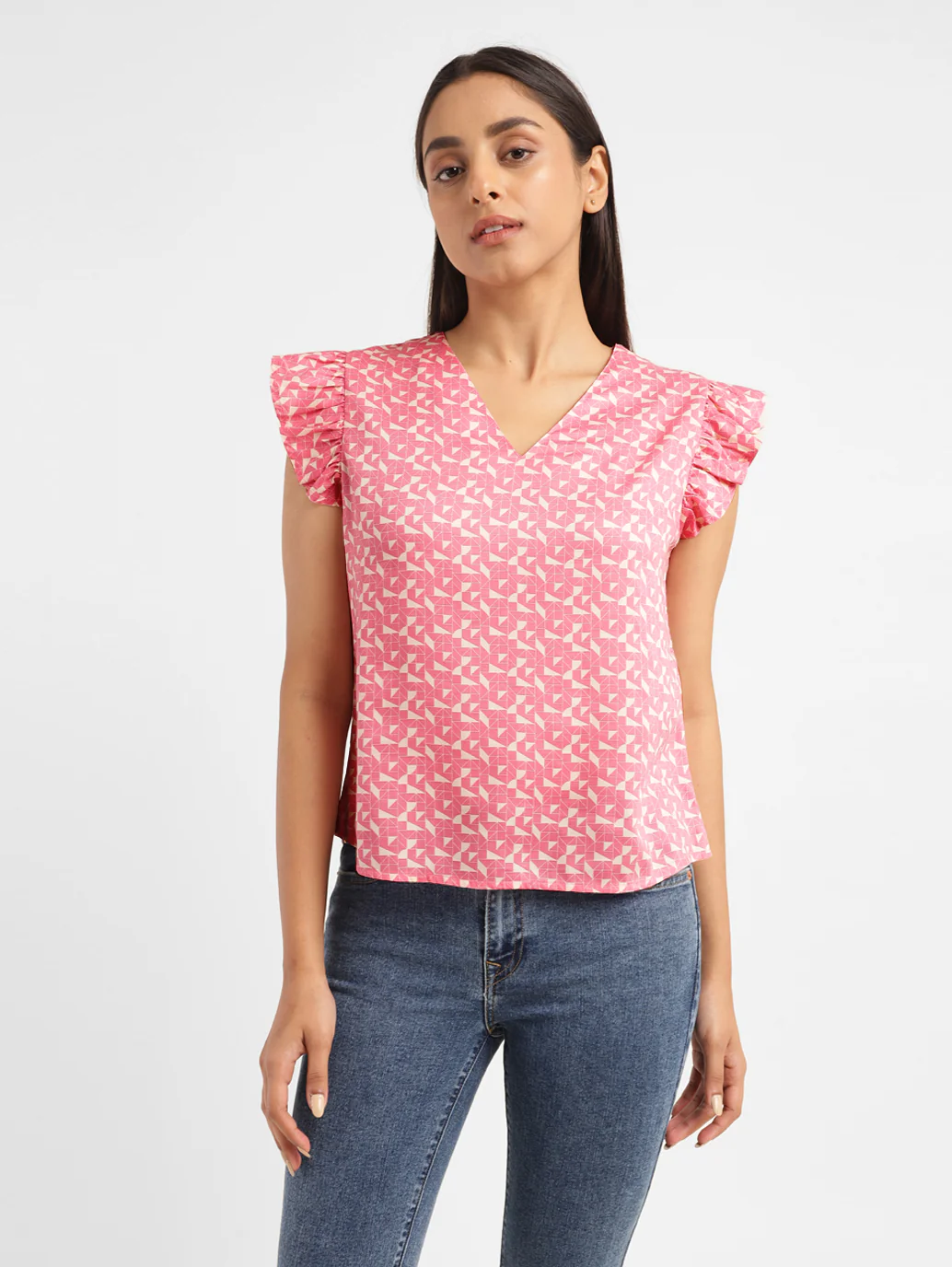 Women's Geometric Pink V Neck Top - Image 2