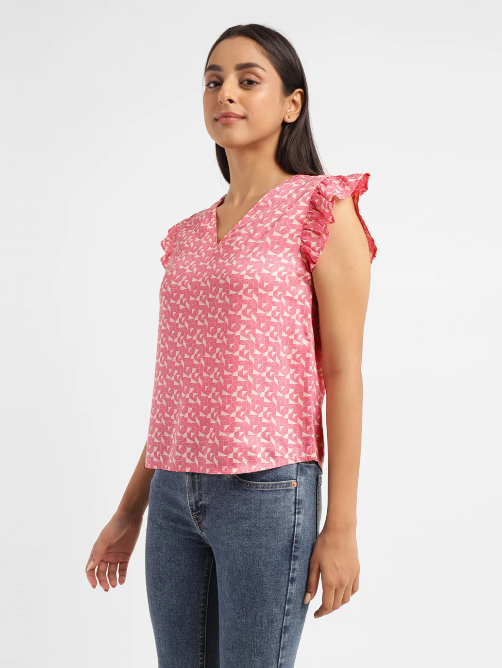 Women's Geometric Pink V Neck Top - Image 4