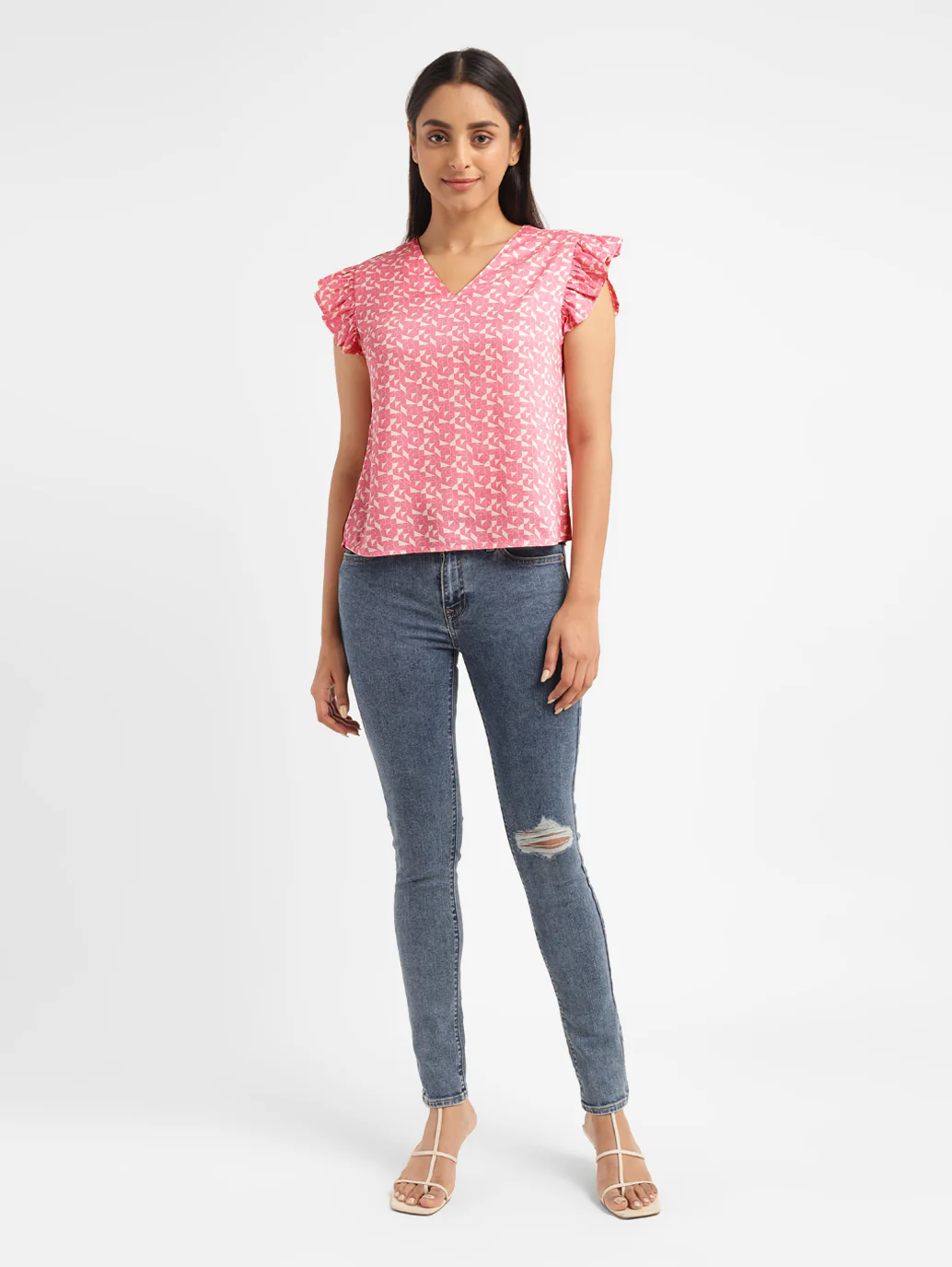 Women's Geometric Pink V Neck Top - Image 5