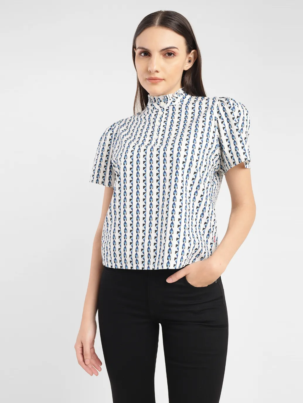 Women's Geometric White Band Neck Top - Image 6