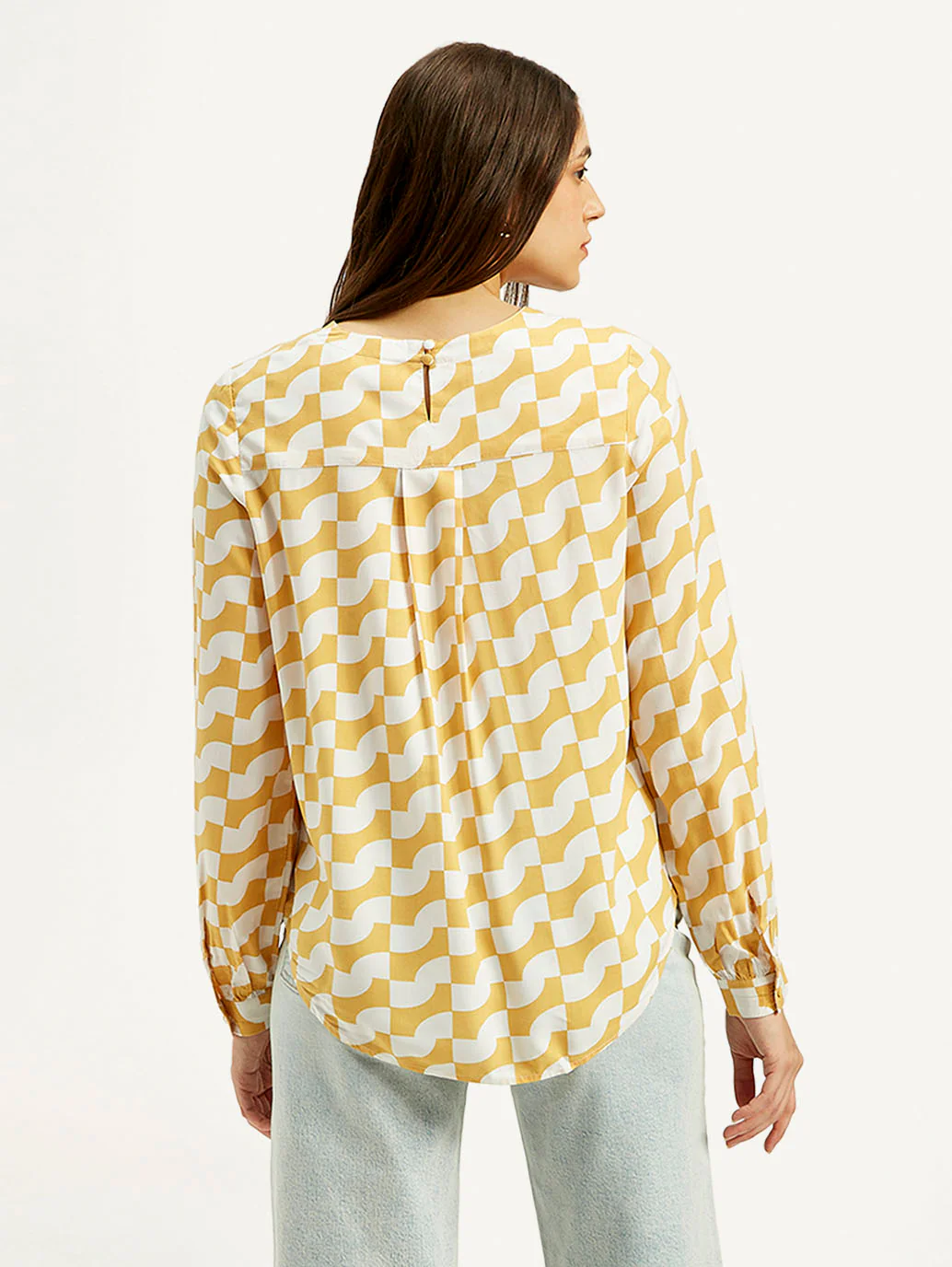 Women's Geometric White Round Neck Top - Image 3