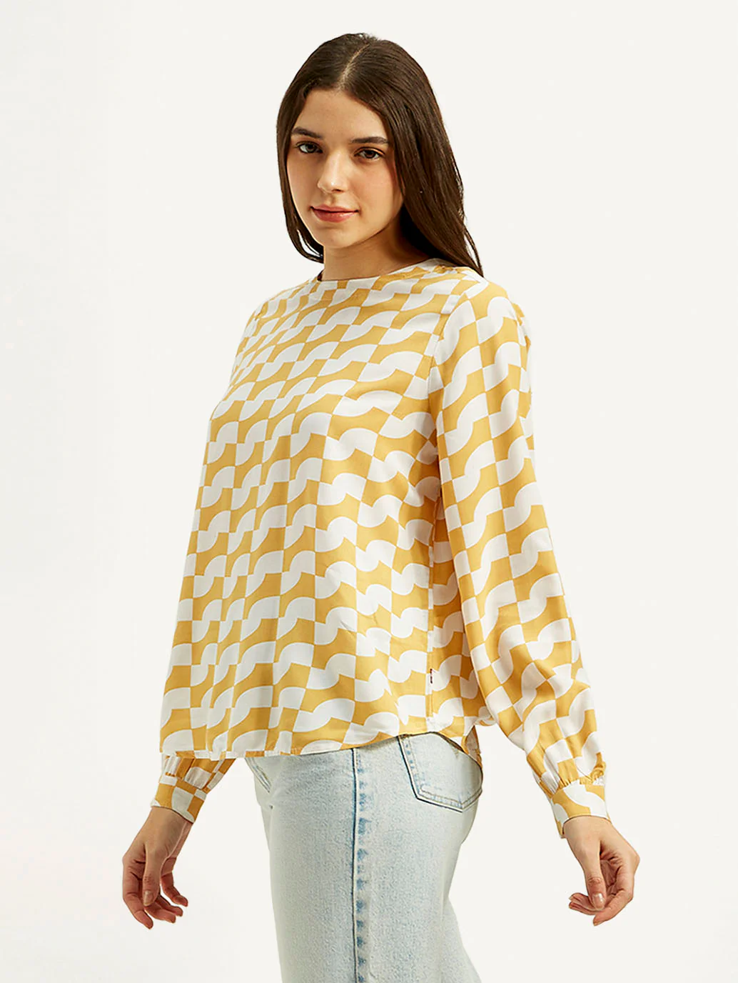 Women's Geometric White Round Neck Top - Image 5