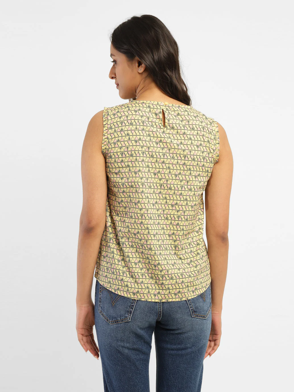 Women's Geometric Yellow Round Neck Top - Image 3