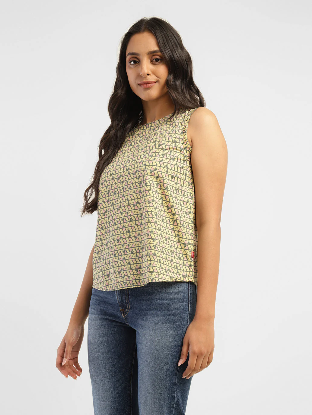 Women's Geometric Yellow Round Neck Top - Image 4