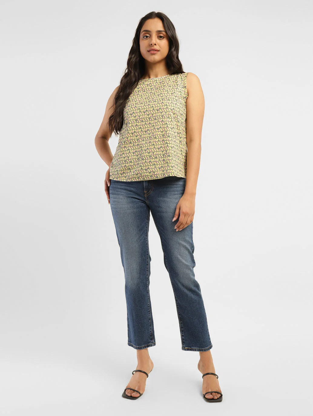 Women's Geometric Yellow Round Neck Top - Image 6