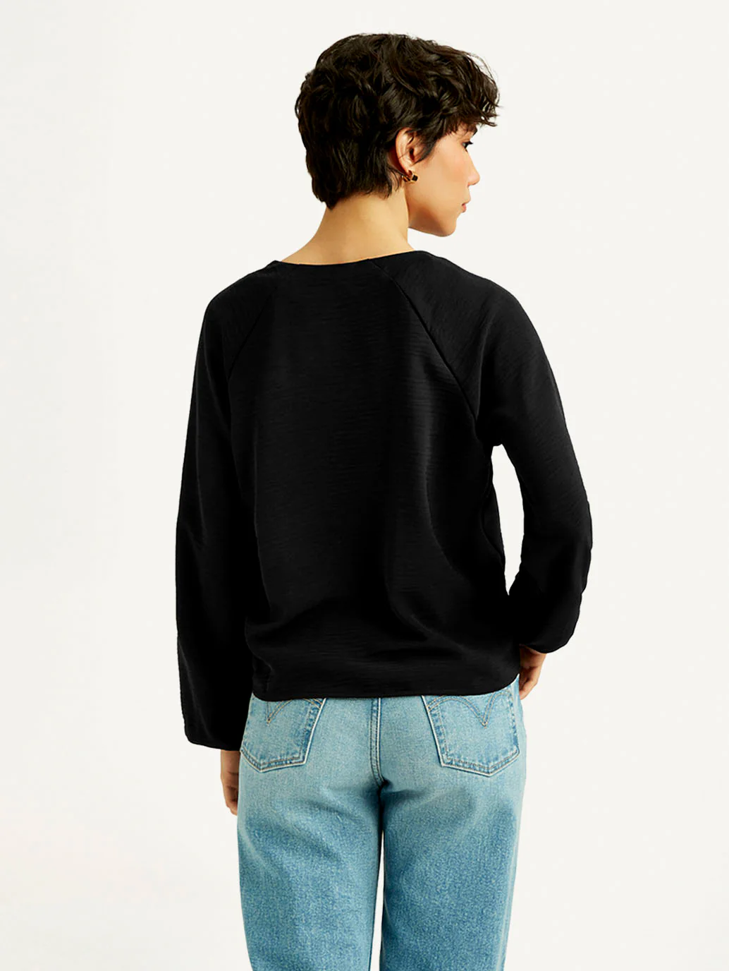 Women's Textured Black V Neck Top - Image 3