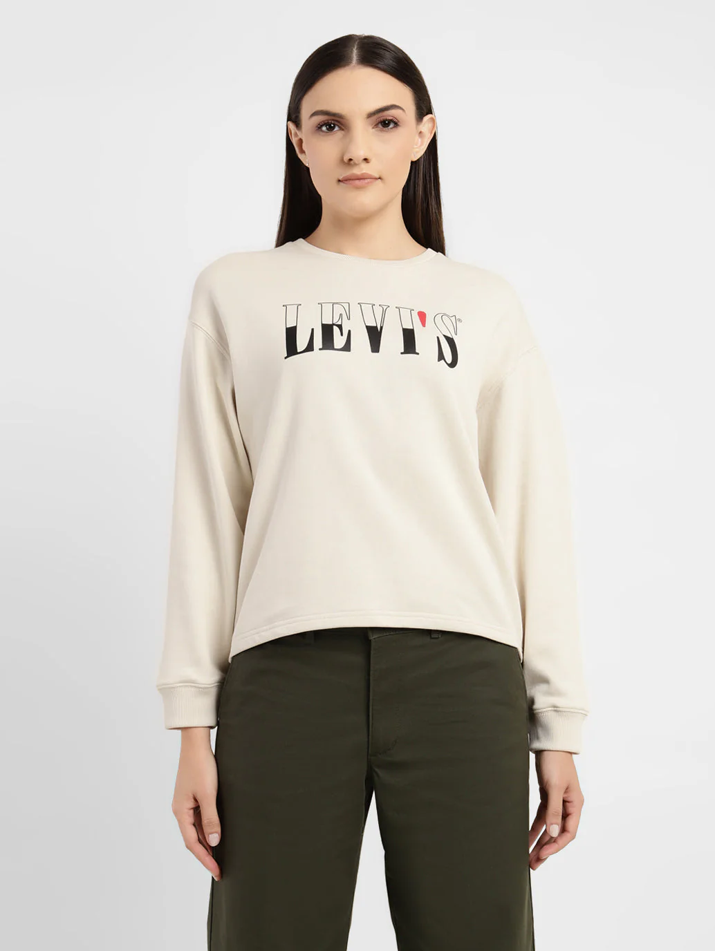 Women's Graphic Print Beige Crew Neck Sweatshirt
