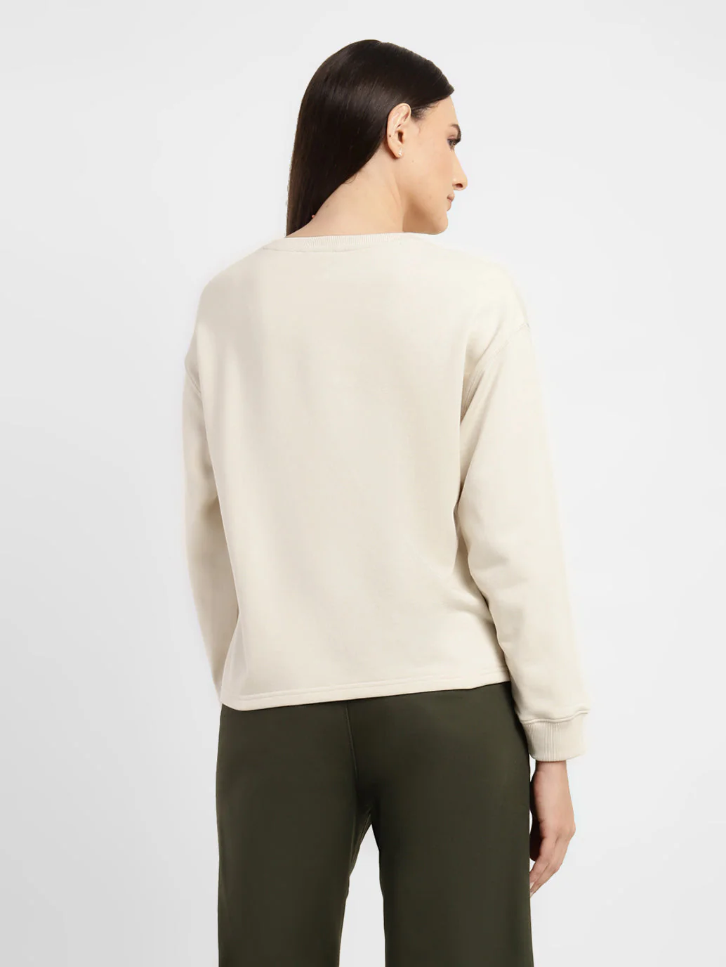 Women's Graphic Print Beige Crew Neck Sweatshirt - Image 3