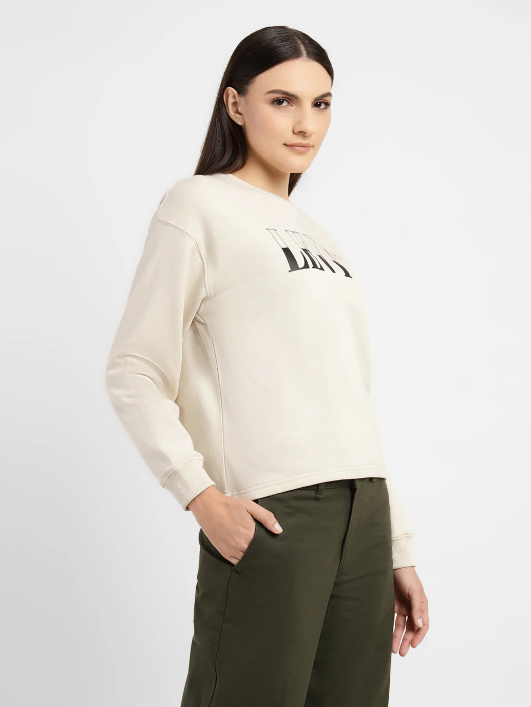 Women's Graphic Print Beige Crew Neck Sweatshirt - Image 4