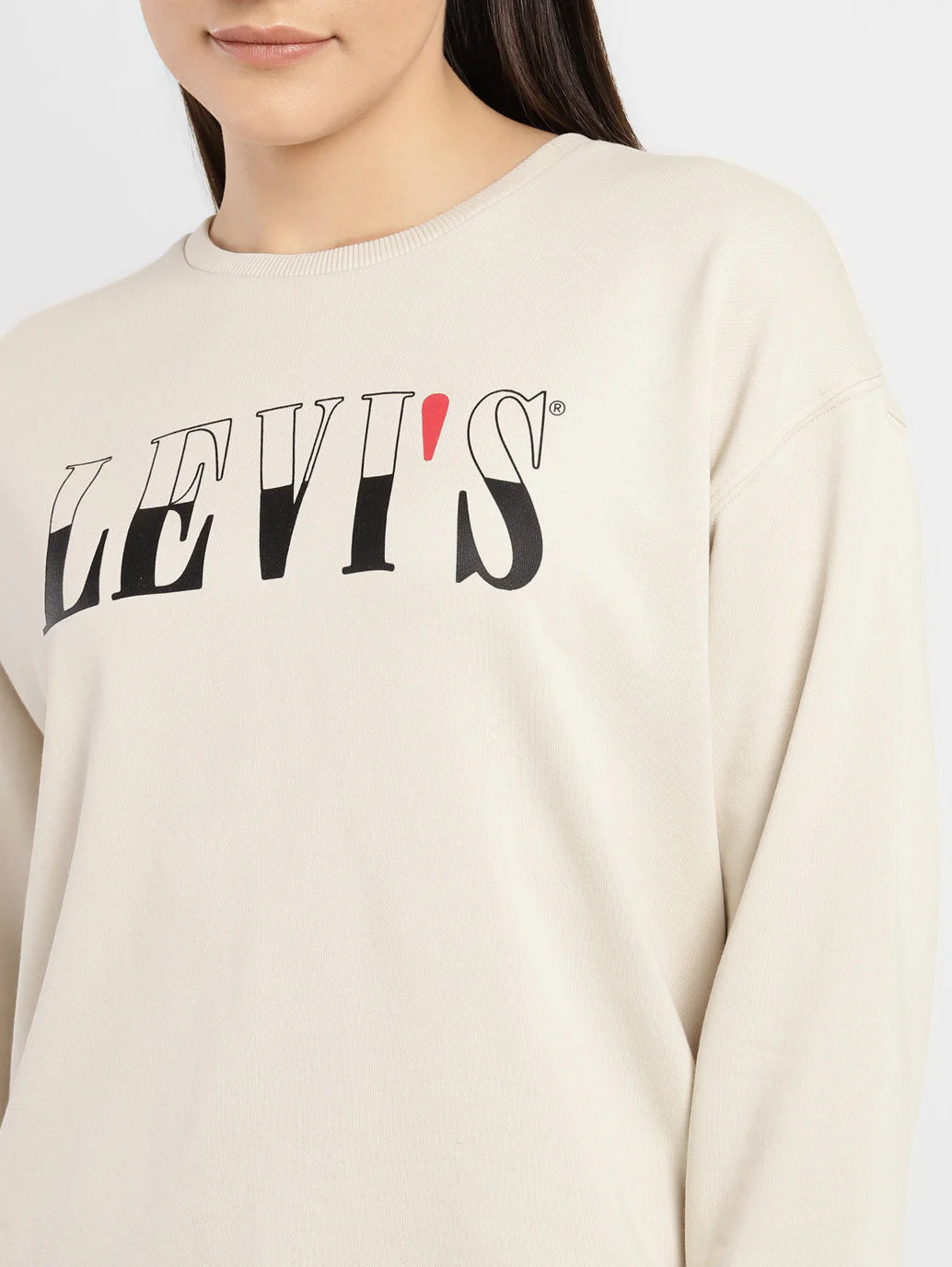Women's Graphic Print Beige Crew Neck Sweatshirt - Image 5