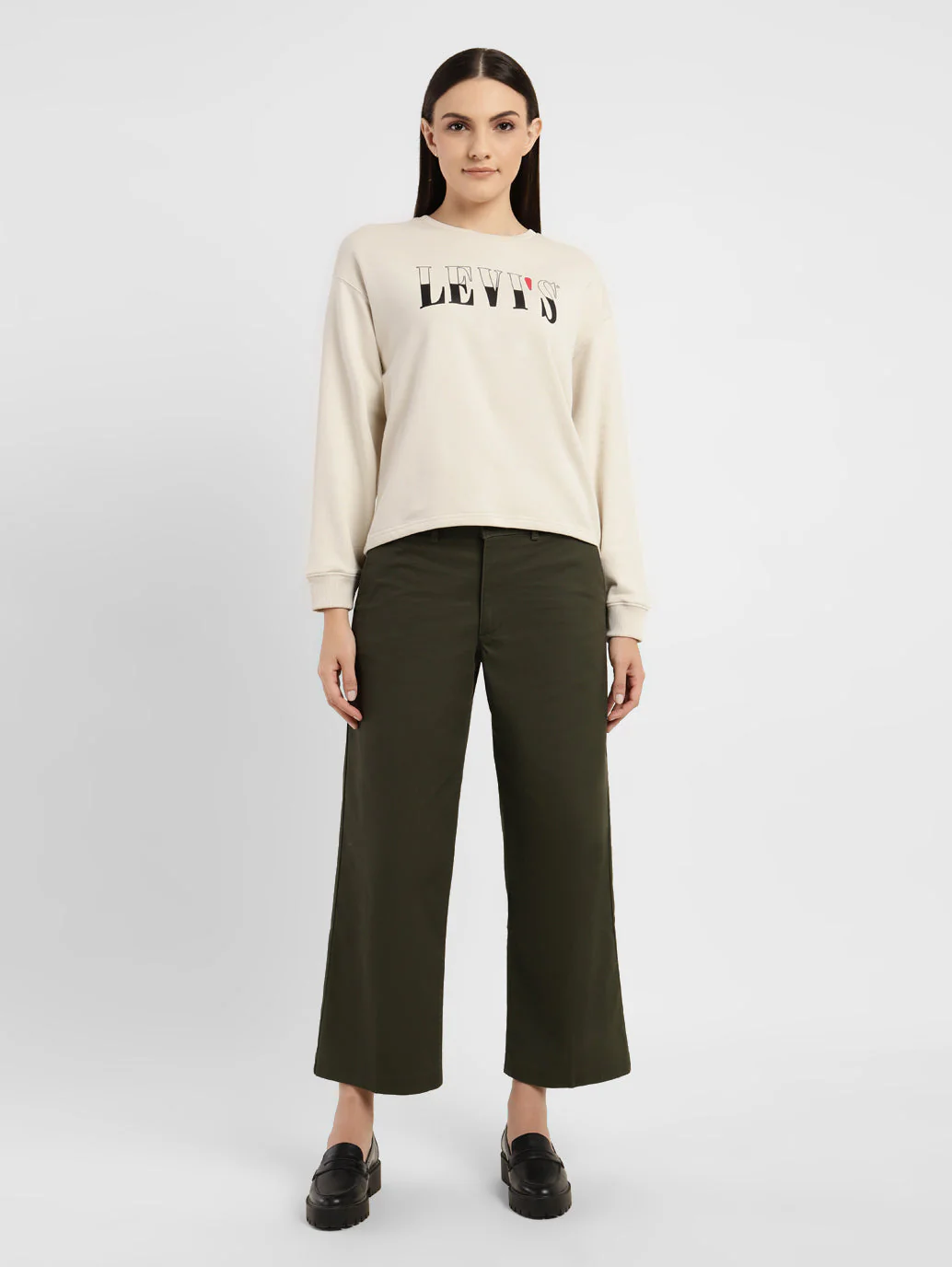 Women's Graphic Print Beige Crew Neck Sweatshirt - Image 6