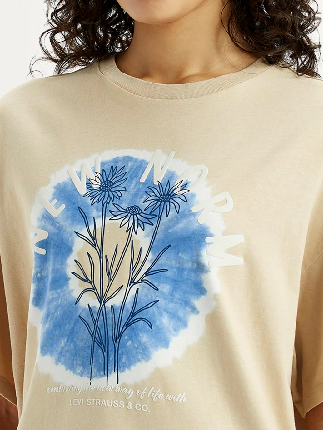 Women's Graphic Print Beige Relaxed Fit T-shirt - Image 4