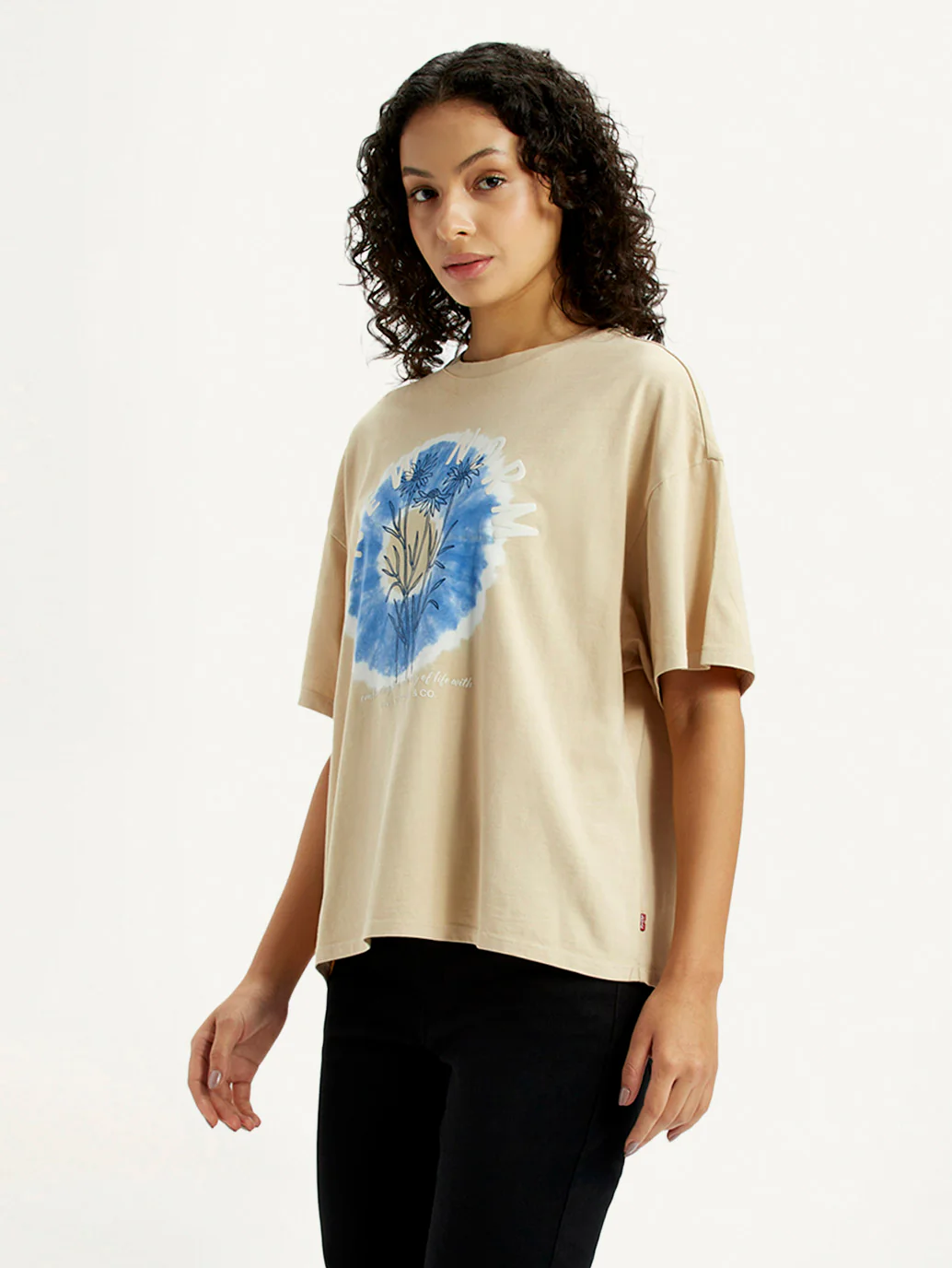Women's Graphic Print Beige Relaxed Fit T-shirt - Image 5