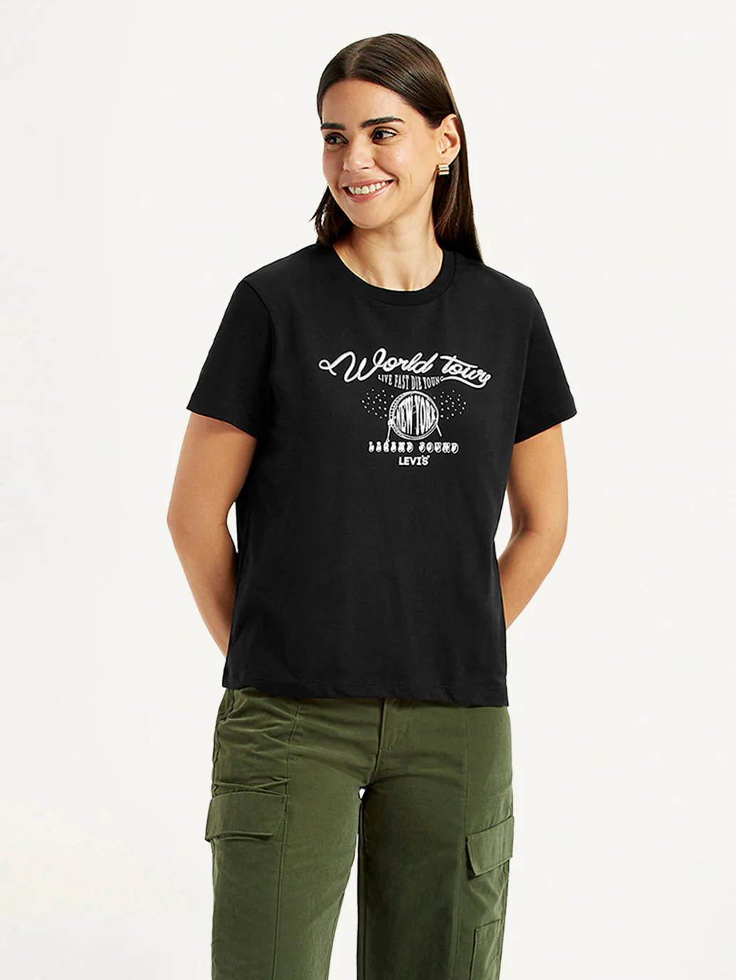 Women's Graphic Print Black Relaxed Fit T-shirt