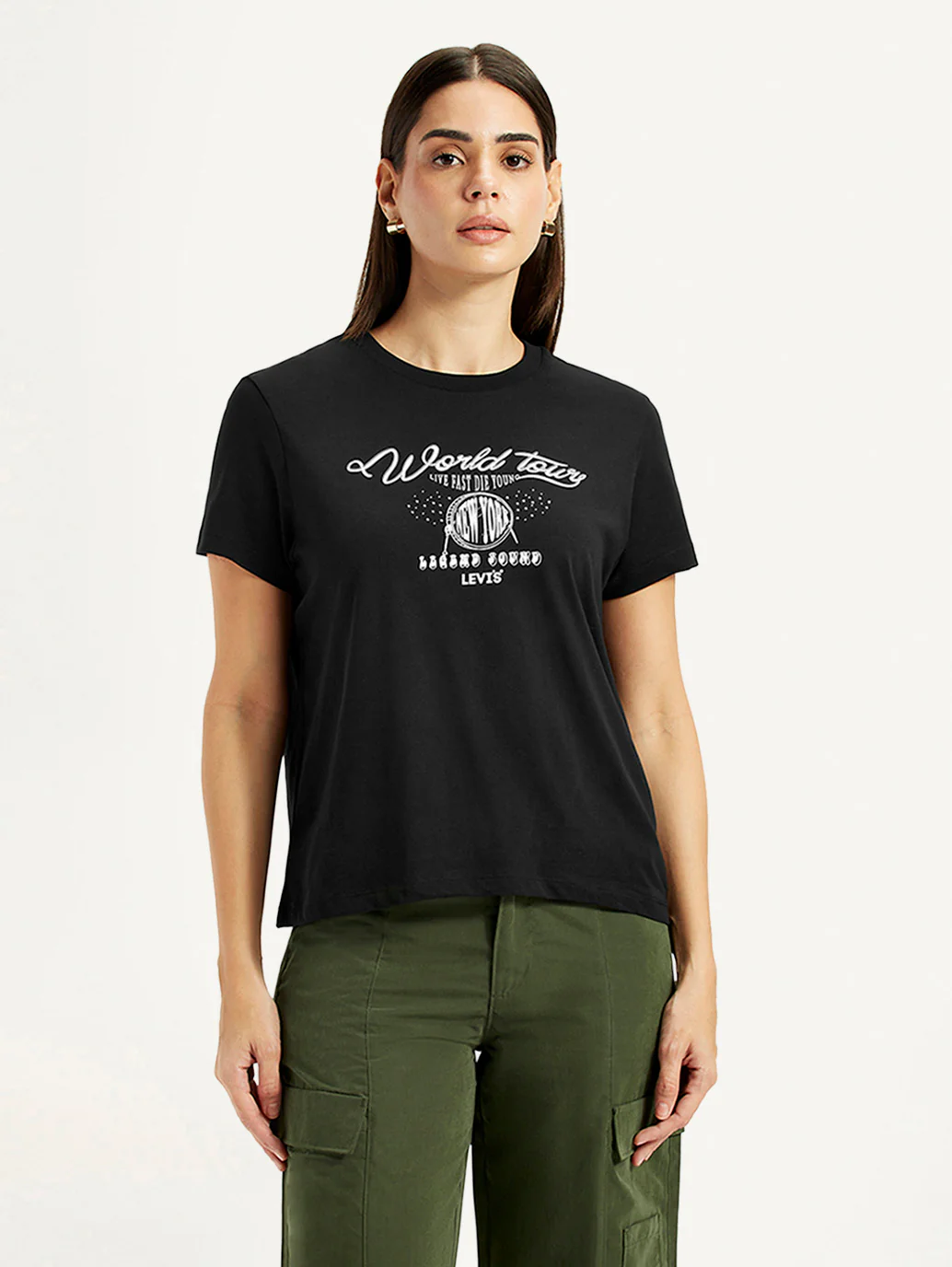 Women's Graphic Print Black Relaxed Fit T-shirt - Image 5