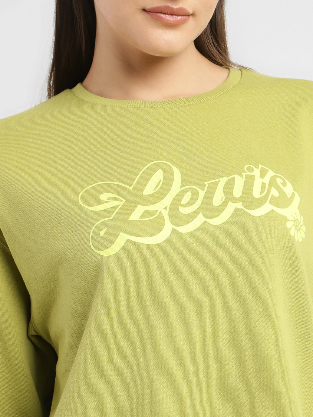 Women's Graphic Print Green Crew Neck Sweatshirt - Image 5