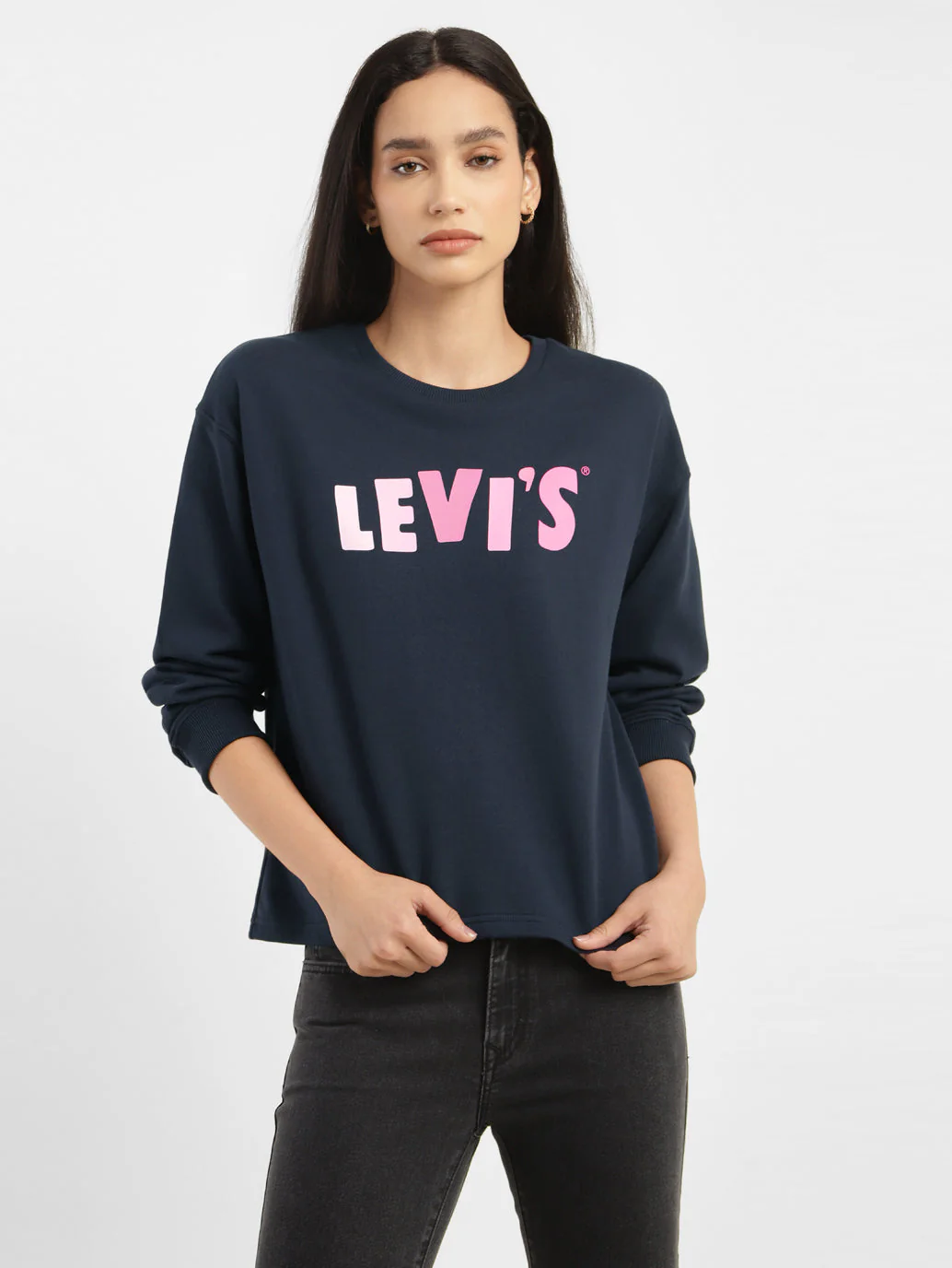Women's Graphic Print Navy Crew Neck Sweatshirt - Image 2