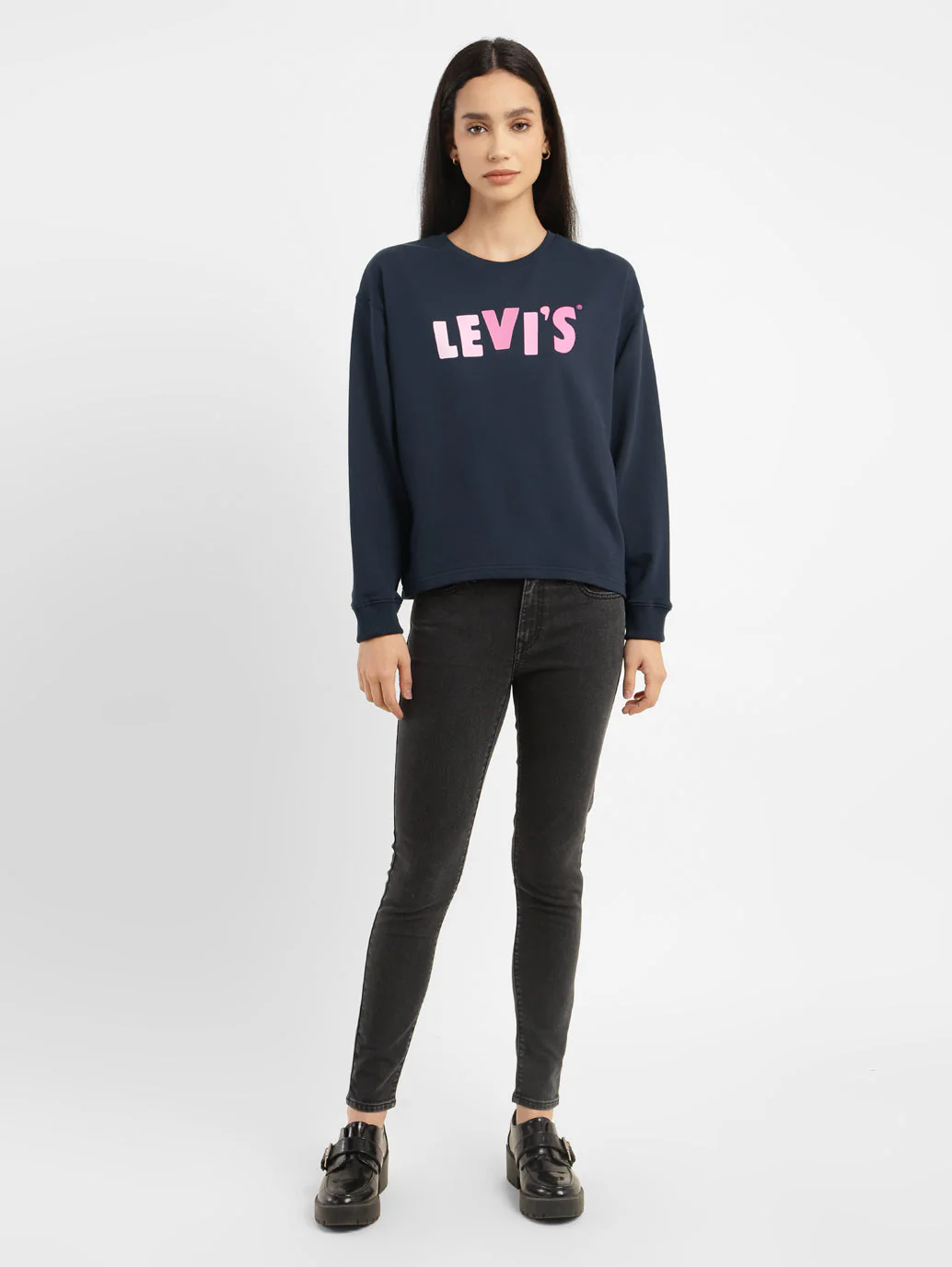 Women's Graphic Print Navy Crew Neck Sweatshirt - Image 6