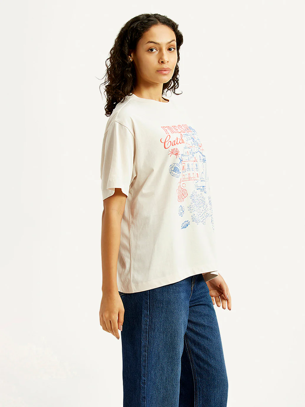 Women's Graphic Print Off White Oversized T-shirt - Image 5