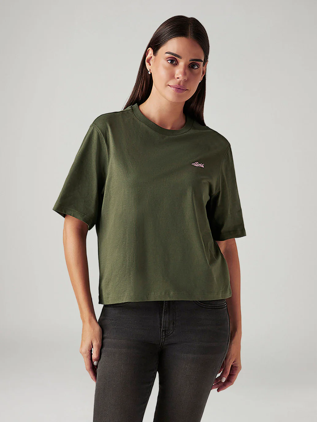 Women's Graphic Print Olive Relaxed Fit T-shirt
