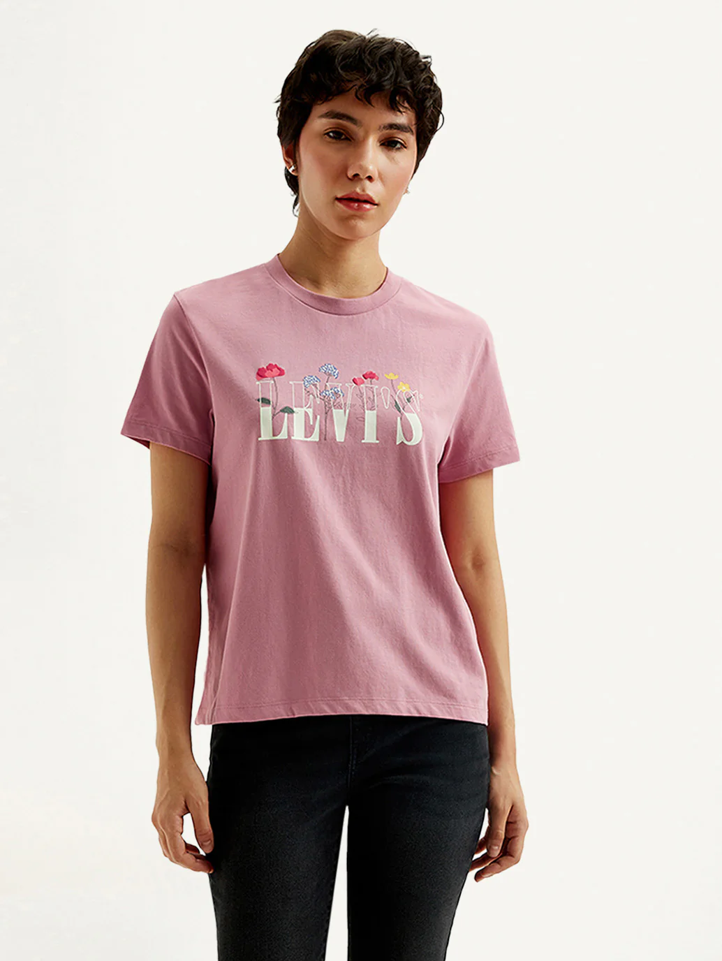 Women's Graphic Print Pink Crew Neck T-shirt