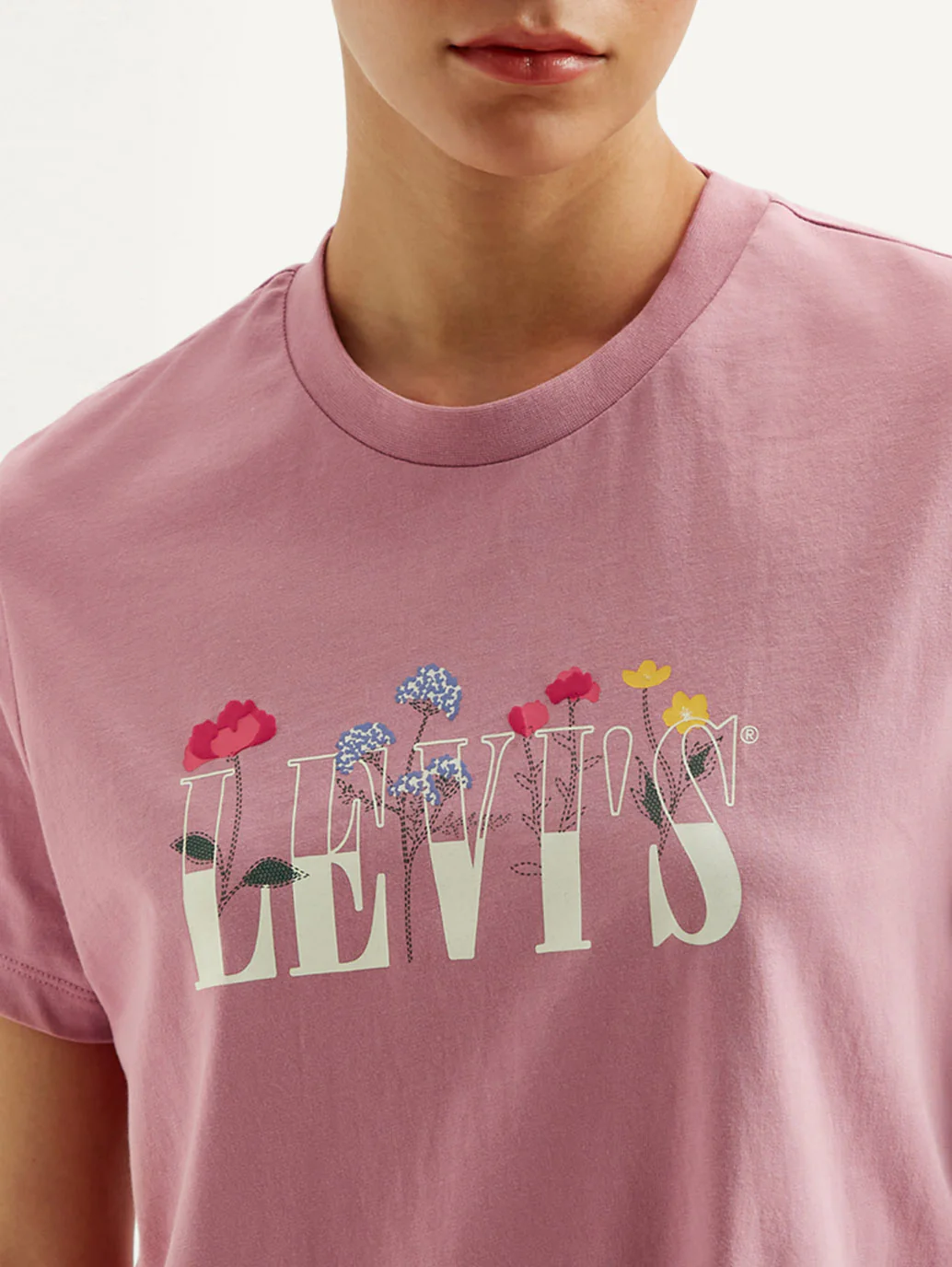 Women's Graphic Print Pink Crew Neck T-shirt - Image 3