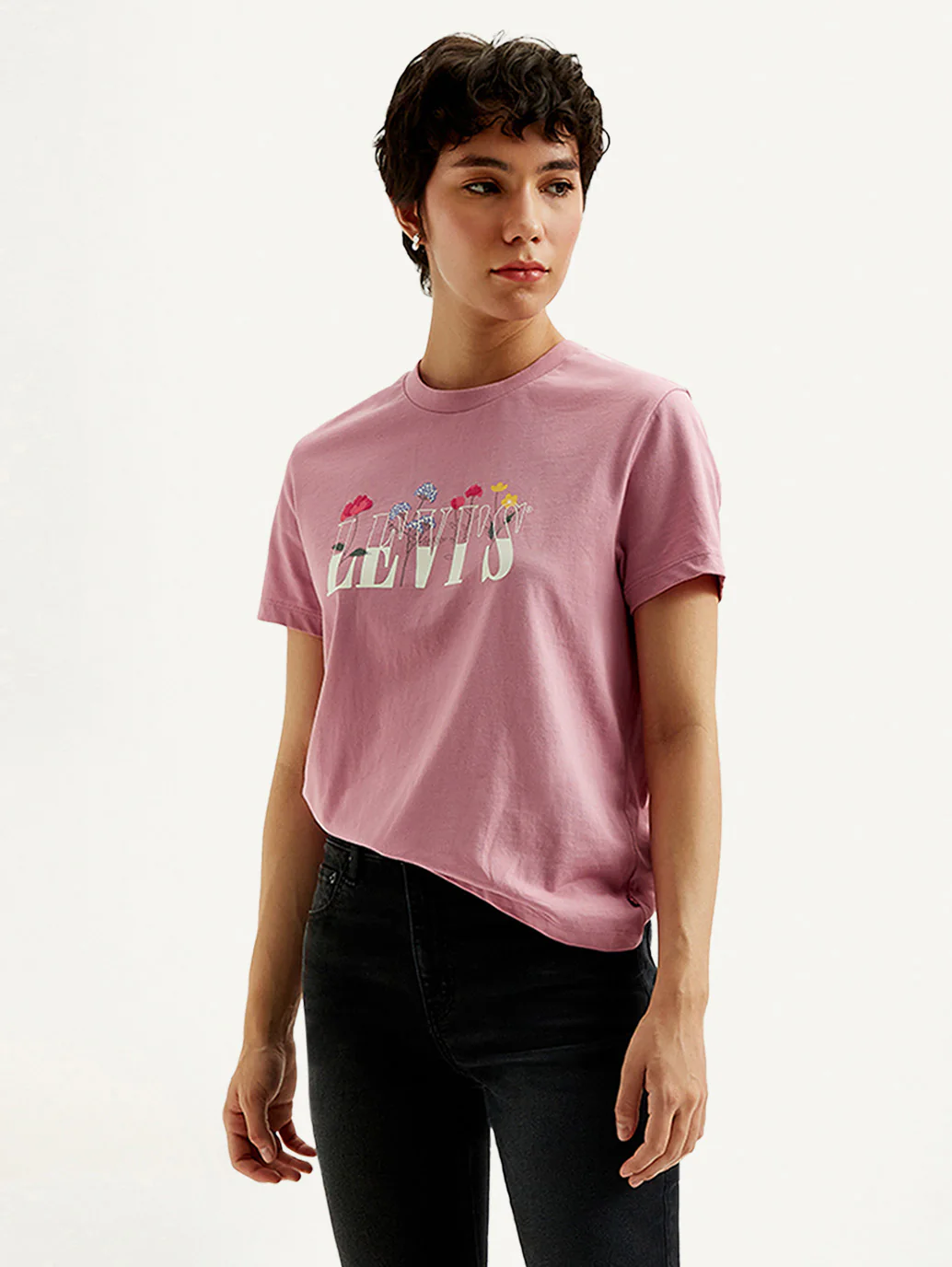 Women's Graphic Print Pink Crew Neck T-shirt - Image 4