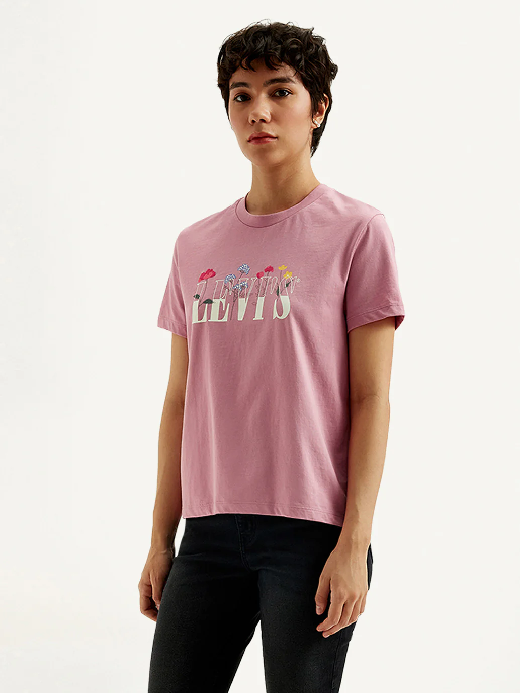 Women's Graphic Print Pink Crew Neck T-shirt - Image 5