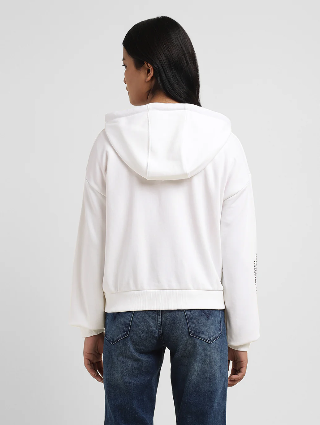 Women's Graphic Print White Hooded Sweatshirt - Image 3