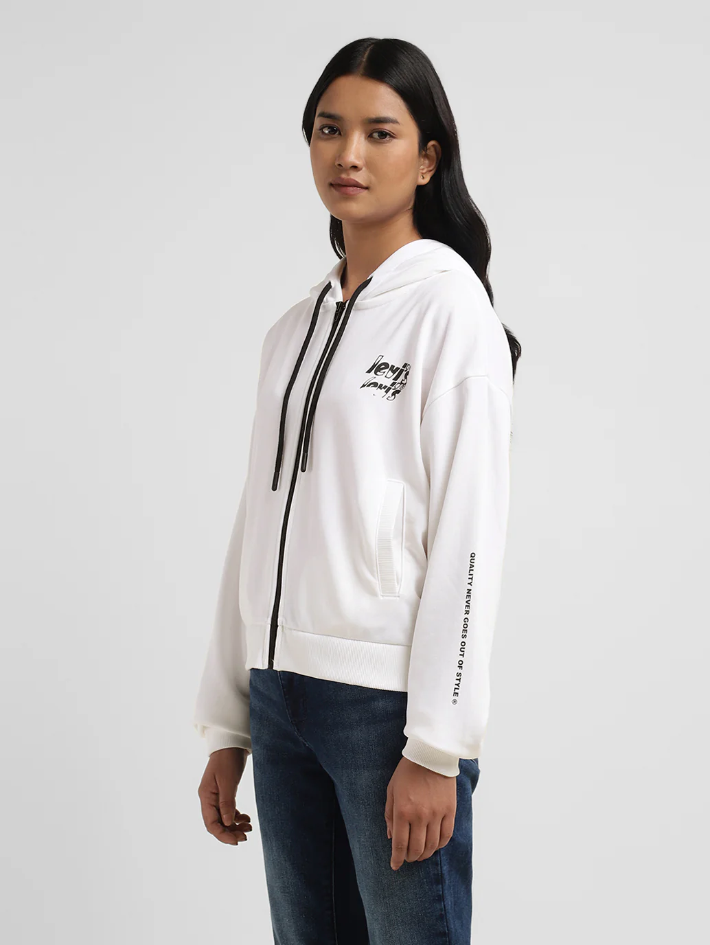 Women's Graphic Print White Hooded Sweatshirt - Image 4