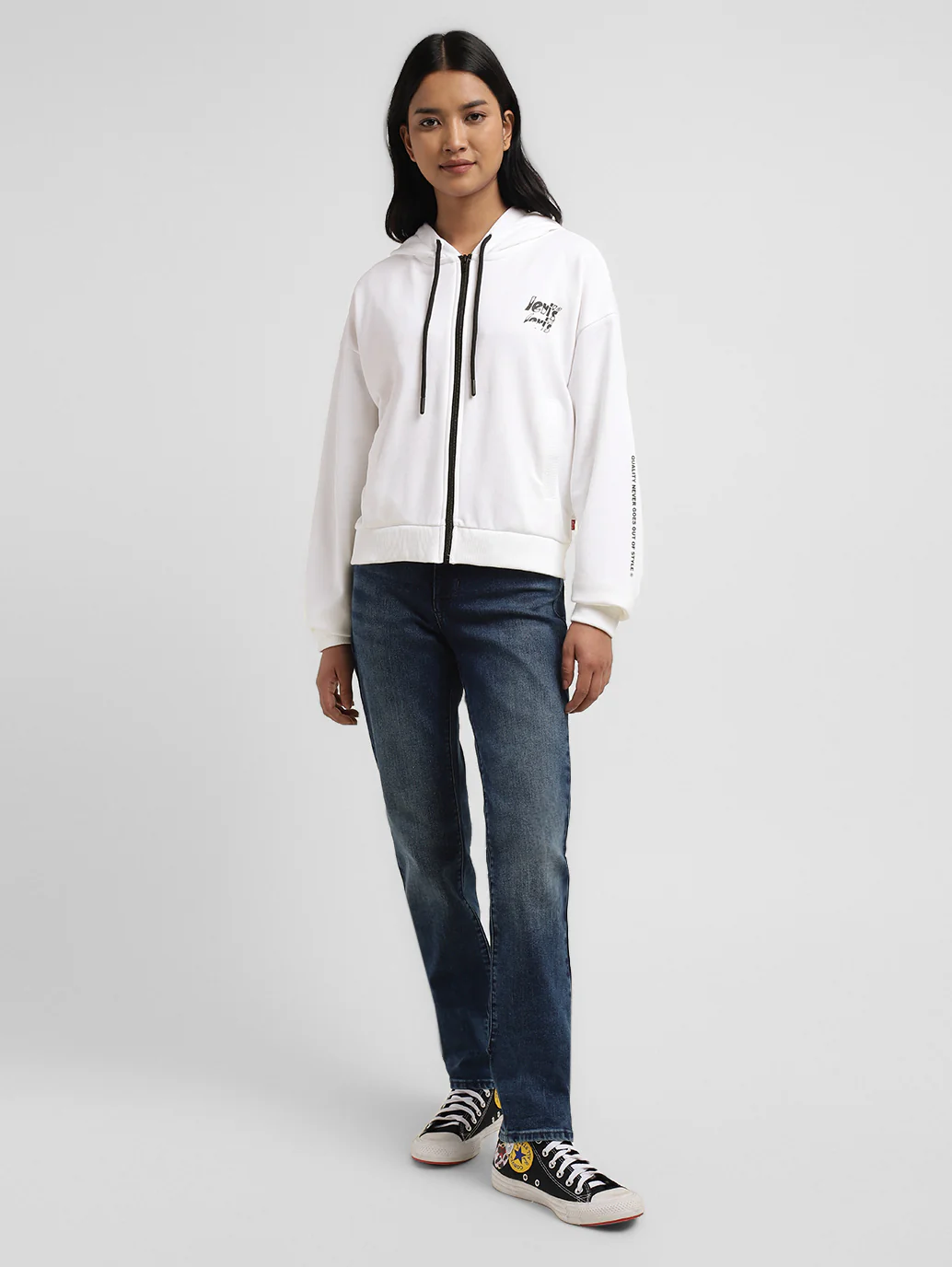 Women's Graphic Print White Hooded Sweatshirt - Image 7