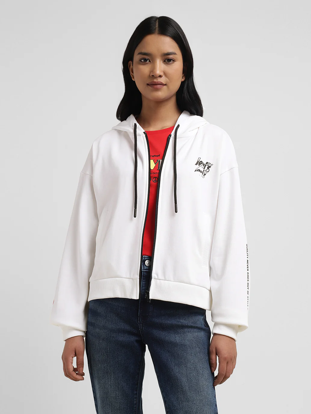 Women's Graphic Print White Hooded Sweatshirt - Image 8