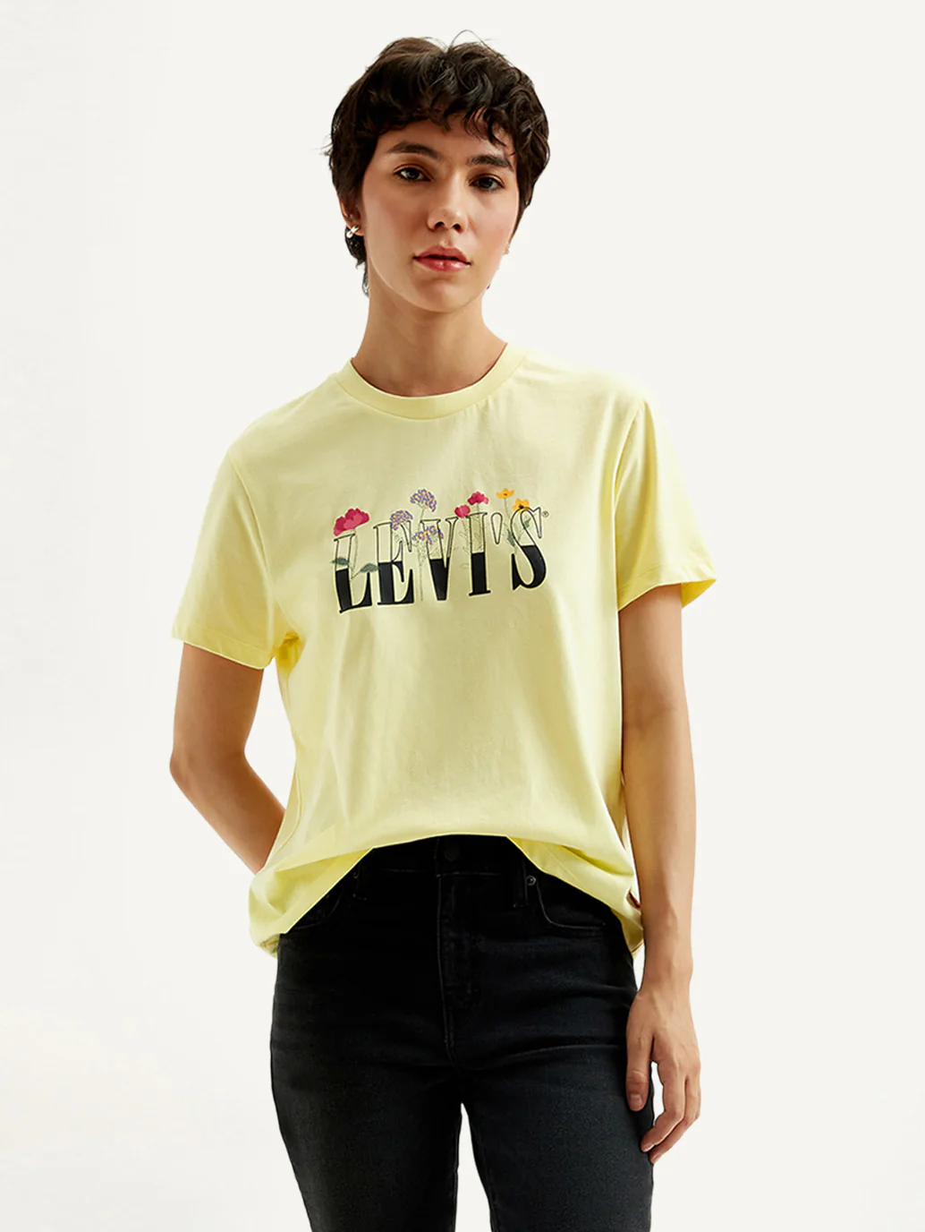 Women's Graphic Print Yellow Crew Neck T-Shirt