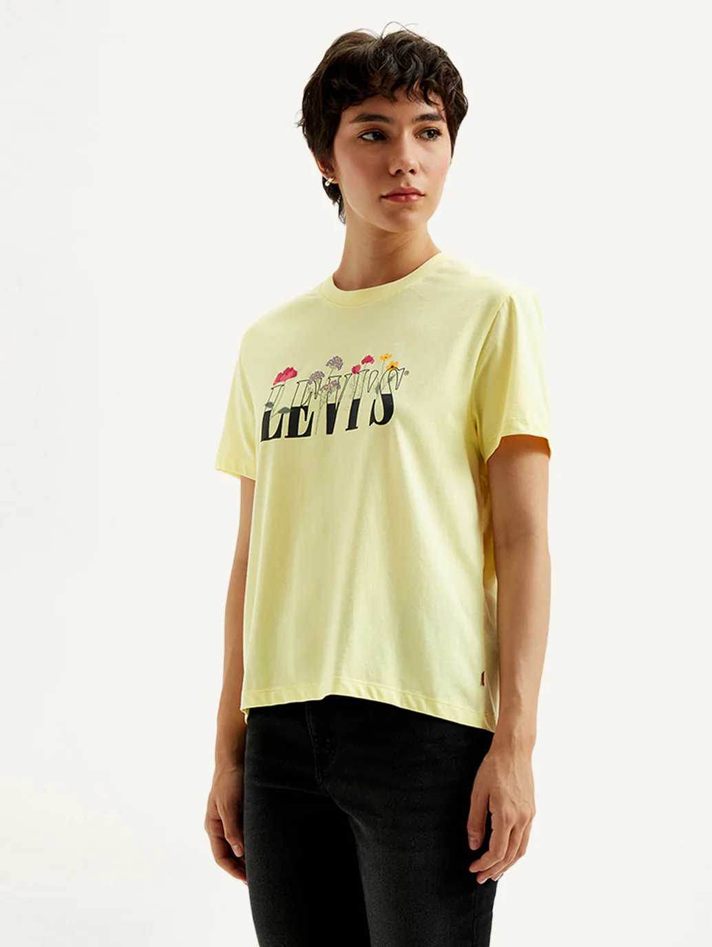 Women's Graphic Print Yellow Crew Neck T-Shirt - Image 4