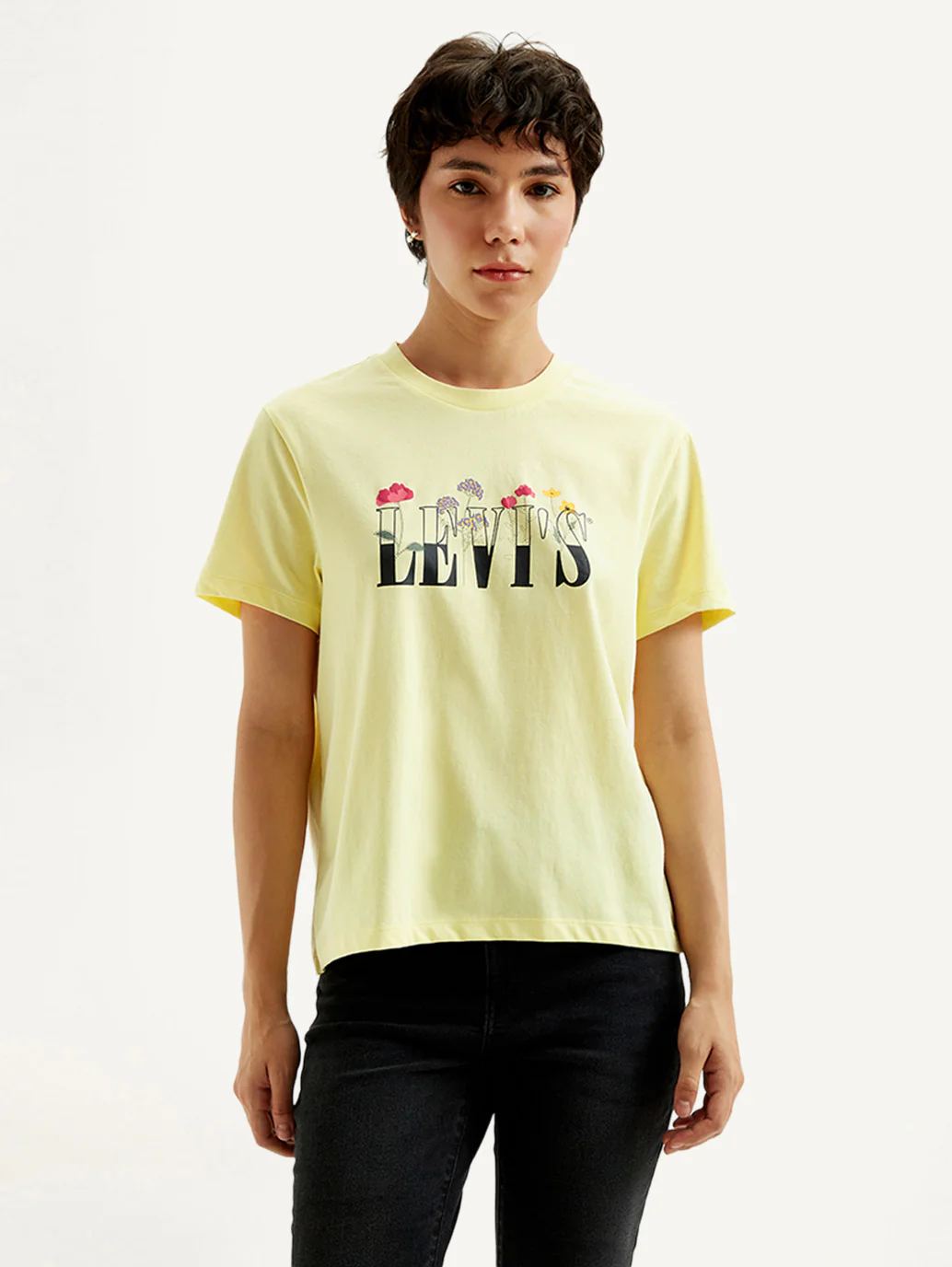 Women's Graphic Print Yellow Crew Neck T-Shirt - Image 5