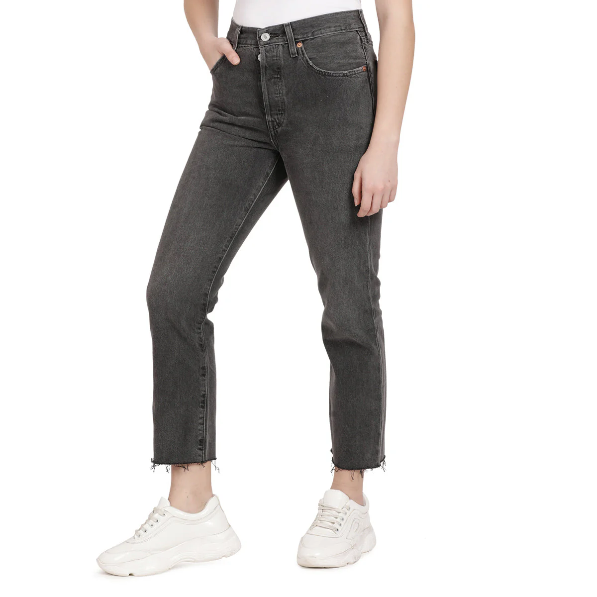 Women's 501 Grey Straight Fit High Rise Jeans - Image 5