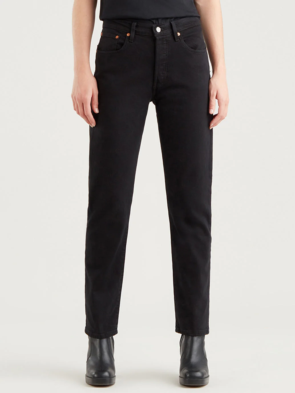 Women's 501 Black Straight Fit High Rise Jeans - Image 2