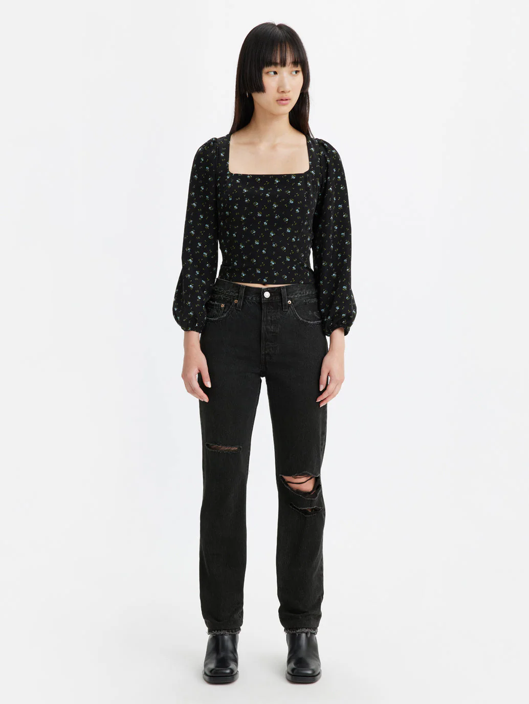 Women's 501 Black Straight Fit Mid Rise Jeans