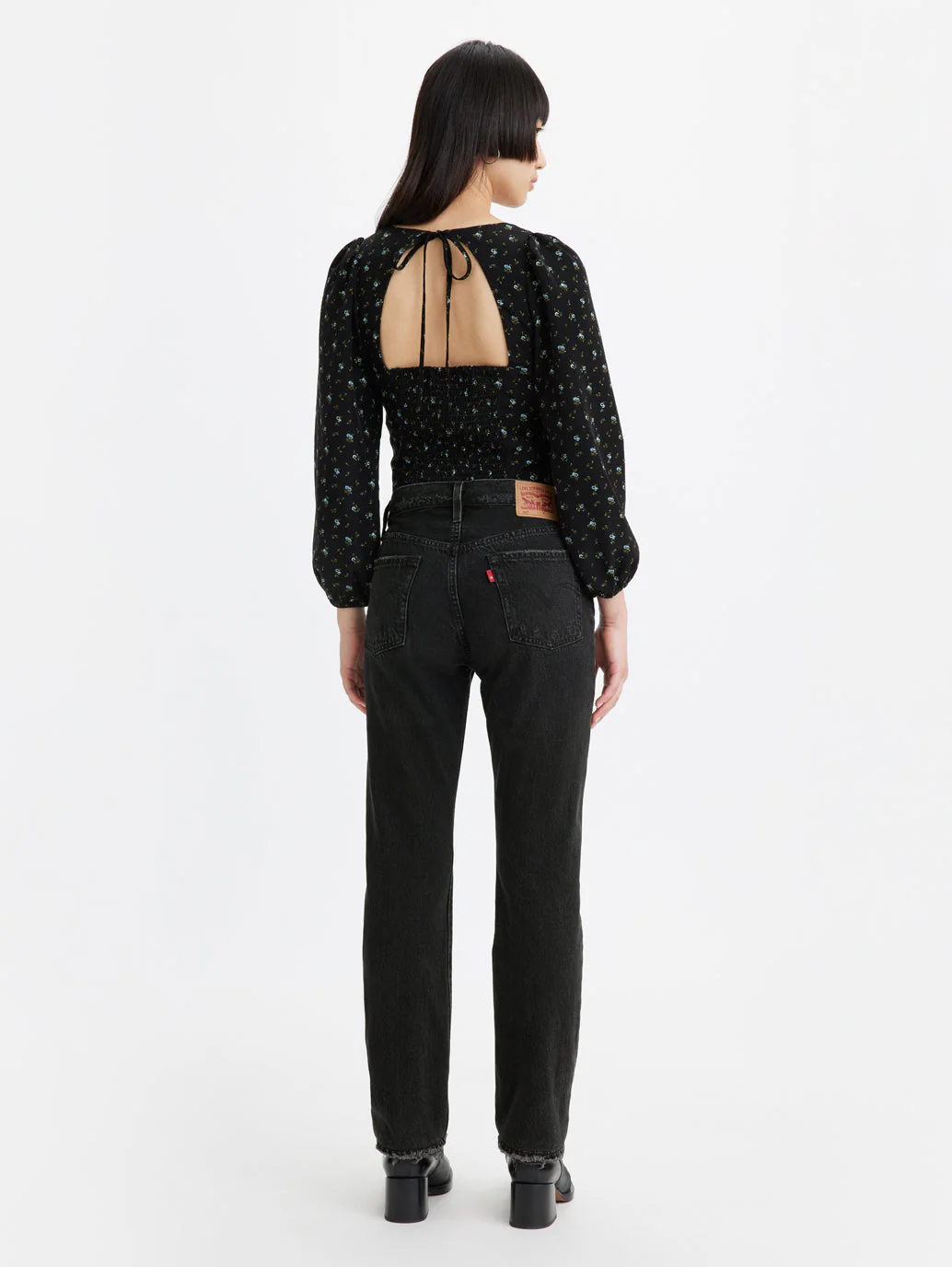 Women's 501 Black Straight Fit Mid Rise Jeans - Image 2