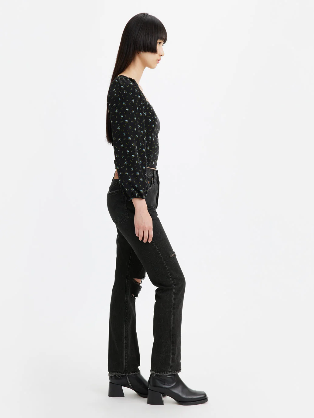 Women's 501 Black Straight Fit Mid Rise Jeans - Image 3
