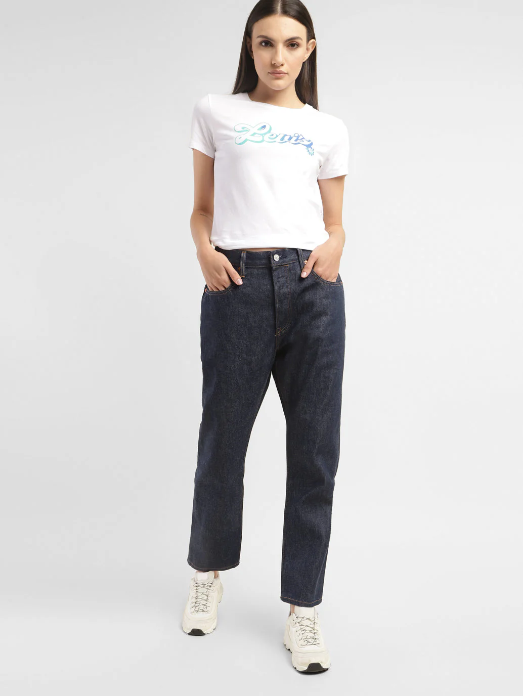 Women's 501 Blue Straight Fit High Rise Jeans - Image 2