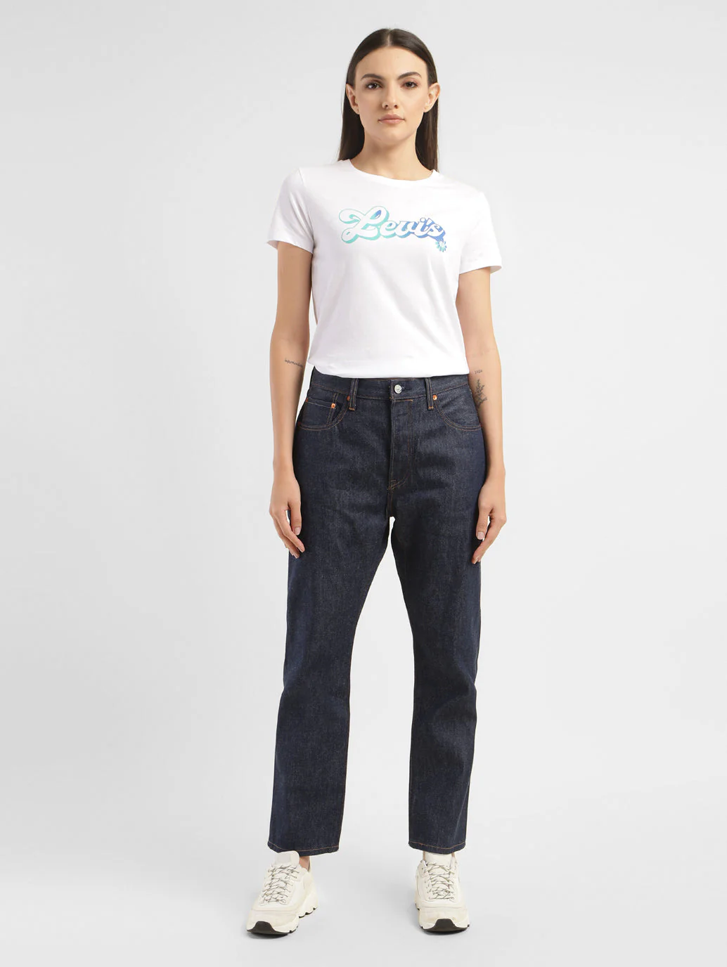 Women's 501 Blue Straight Fit High Rise Jeans - Image 8