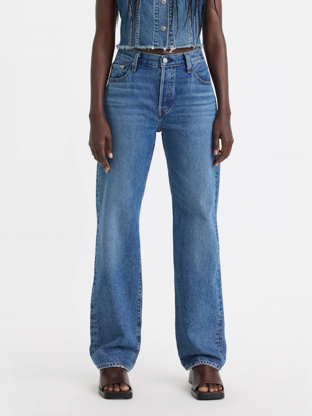 Women's 501 Blue Straight Fit High Rise Jeans - Image 6