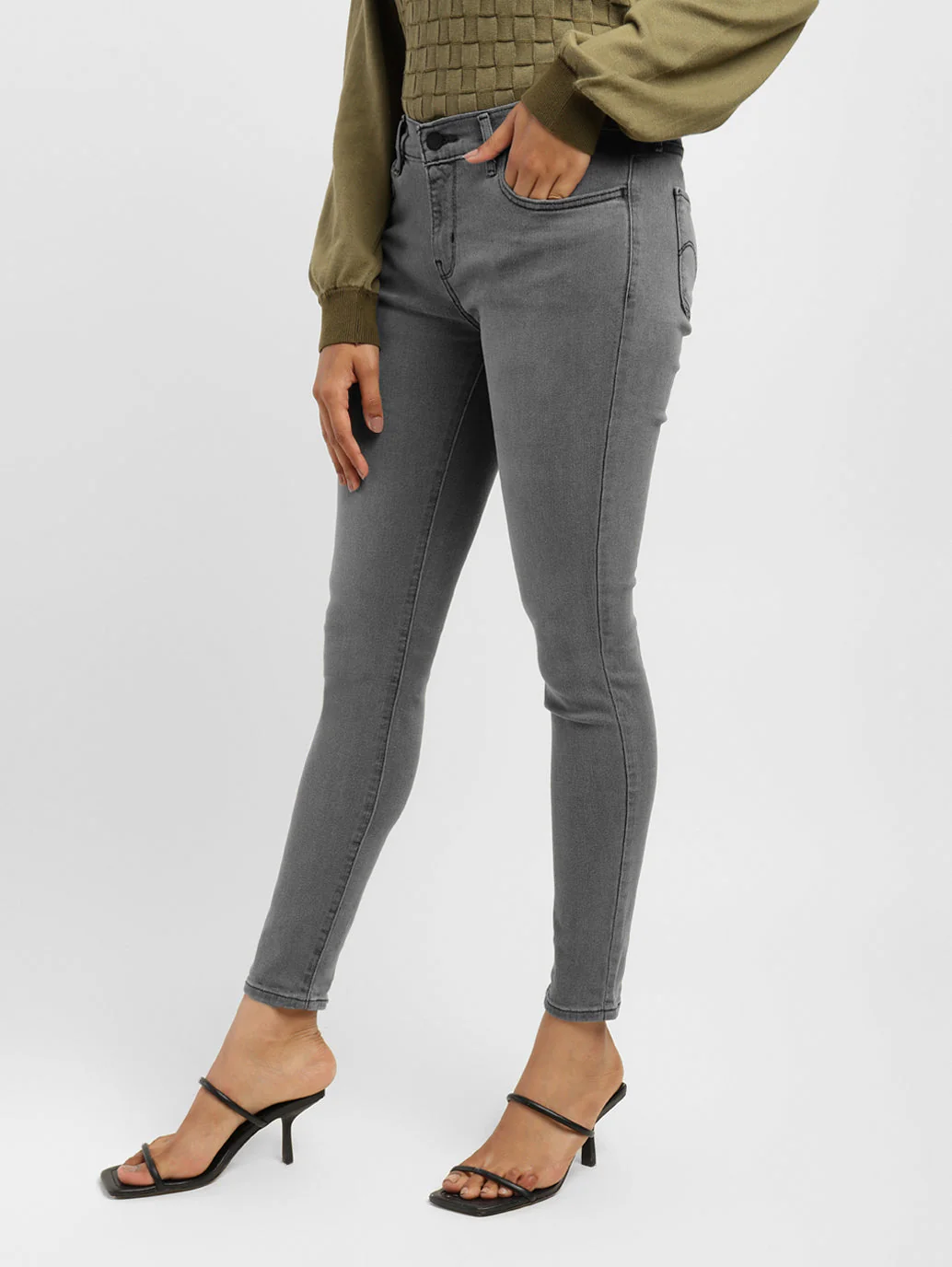 Women's 710 Grey Skinny Fit Mid Rise Jeans - Image 3