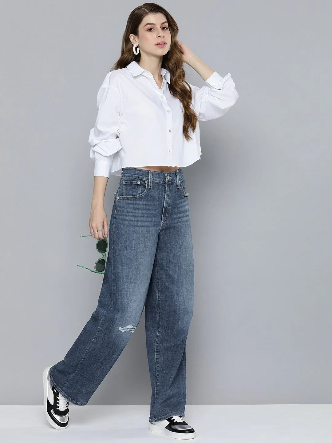 Women's Blue Wide Leg Fit High Rise Jeans