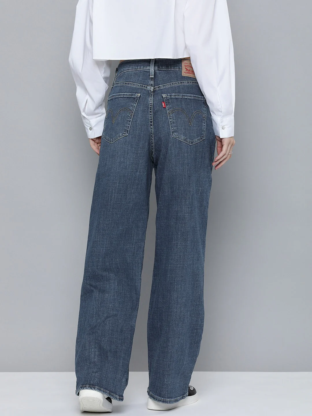 Women's Blue Wide Leg Fit High Rise Jeans - Image 2