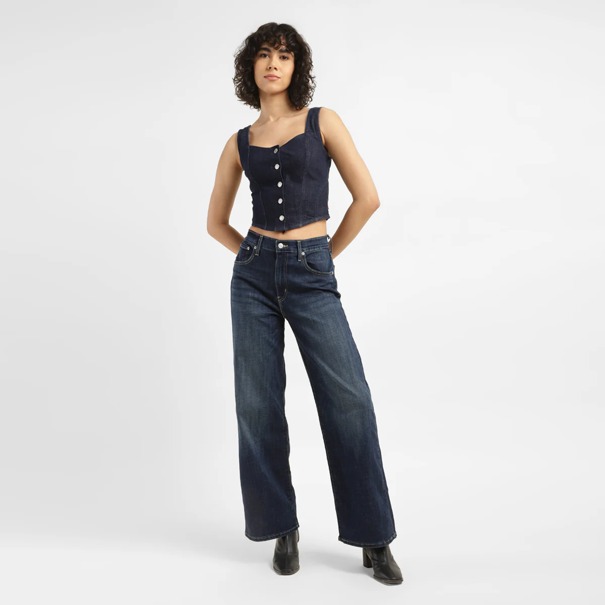 Women's Blue Wide Leg Fit High Rise Jeans - Image 2