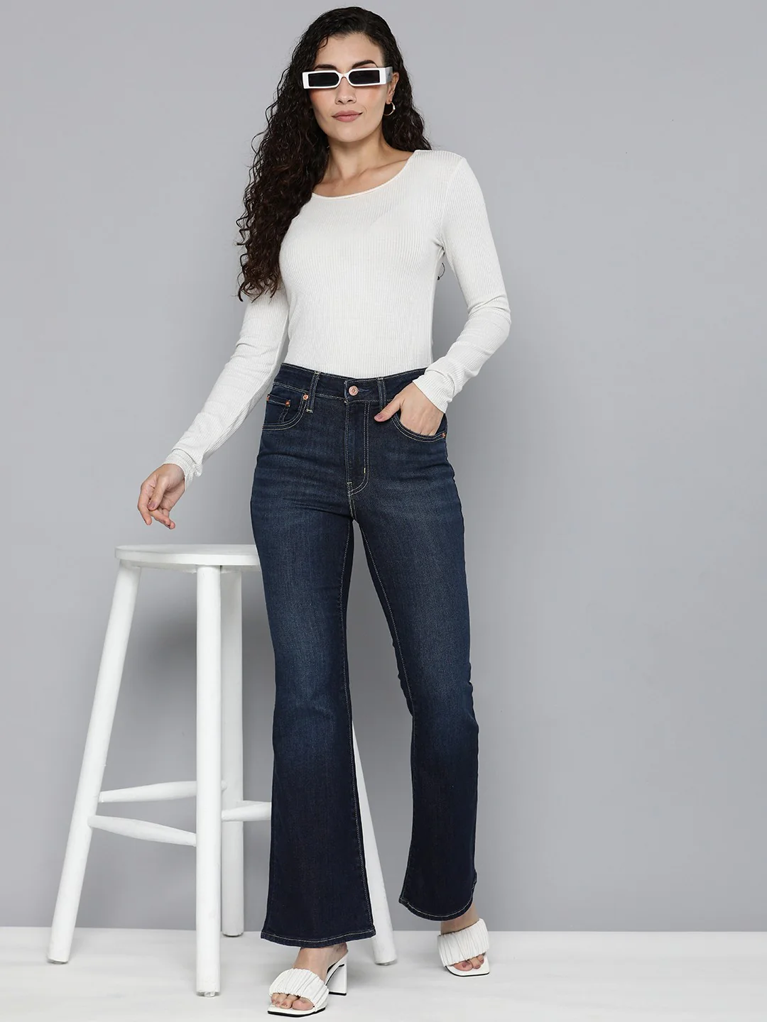Women's 726 Blue Flared Fit High Rise Jeans - Image 5